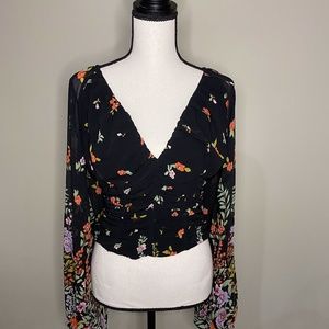 Free People Black Floral Top Size M